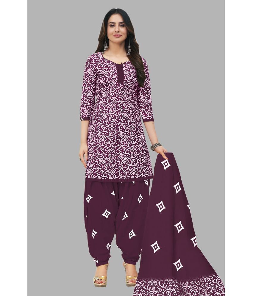     			shree jeenmata collection Unstitched Cotton Printed Dress Material - Purple ( Pack of 1 )