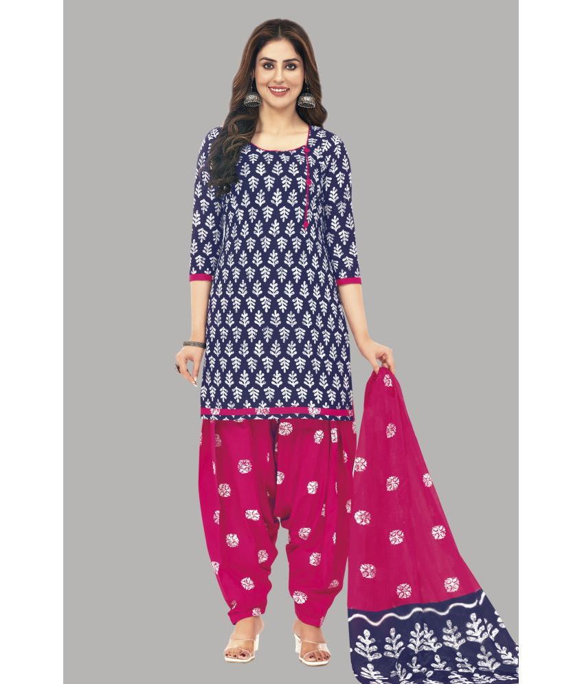     			shree jeenmata collection Unstitched Cotton Printed Dress Material - Navy Blue ( Pack of 1 )