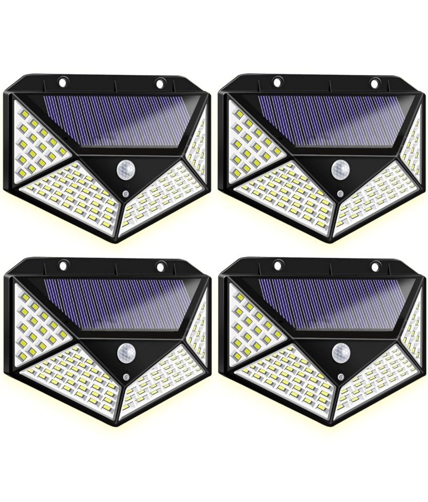     			18-ENTERPRISE Solar Rechargable Light Outdoor 100 LEDs Solar Motion Sensor Light with Solar Panel and 3 Modes with IP65 Protection, Waterproof and Dustproof with Wide Angle Lighting (Pack of 4).