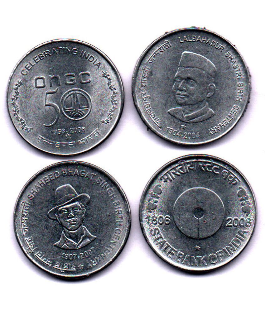     			5  /  FIVE  RS / RUPEE  STEEL BSI /ONGC /SHASTRI /BHAGAT SINGH  VERY RARE HYDERABAD MINT   (4 PCS)  COMMEMORATIVE COLLECTIBLE- EXTRA FINE
