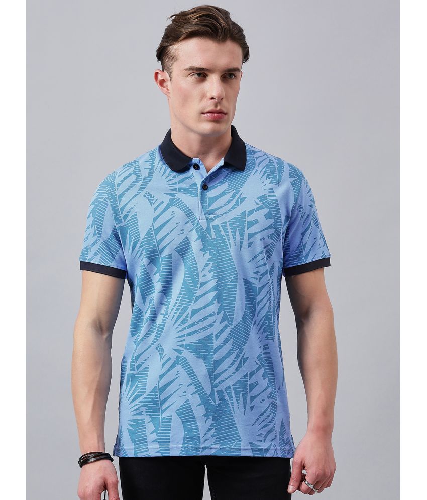     			98 Degree North Cotton Blend Regular Fit Printed Half Sleeves Men's Polo T Shirt - Blue ( Pack of 1 )