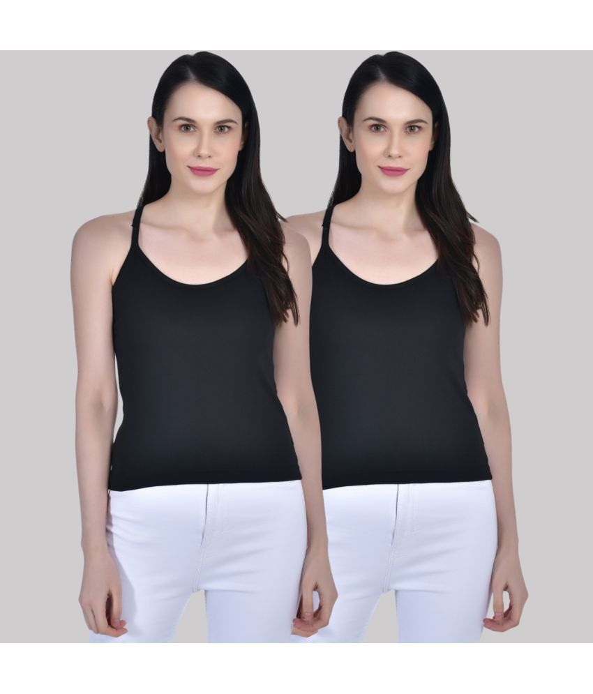     			AIMLY ScoopNeck CrossBack Cotton Camisoles - Black Pack of 2