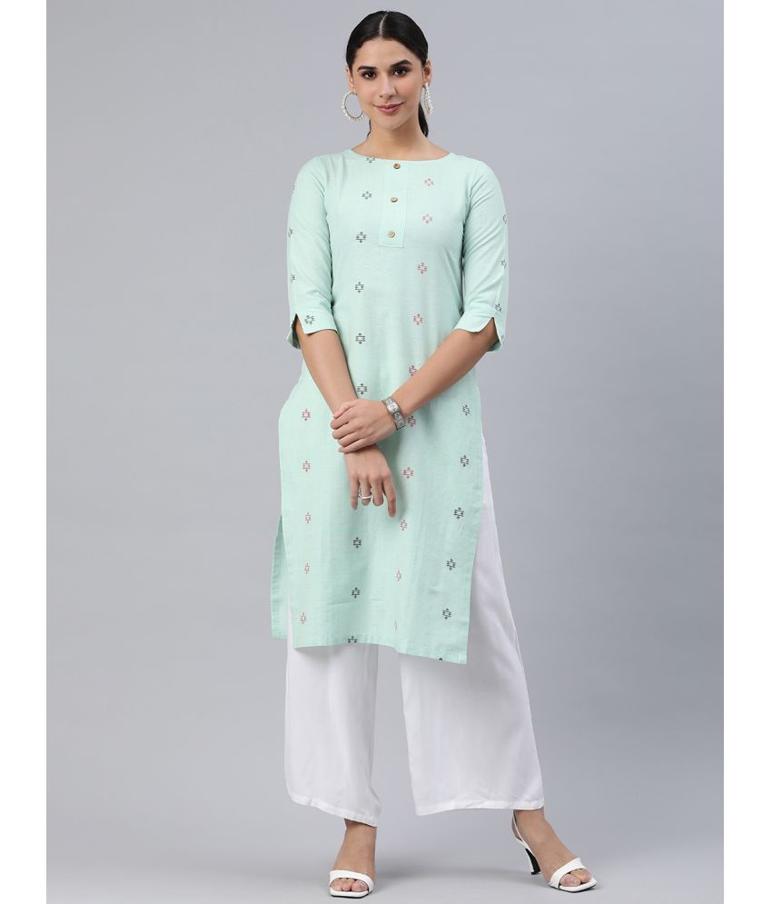     			Aarrah Cotton Blend Self Design Straight Women's Kurti - Blue ( Pack of 1 )