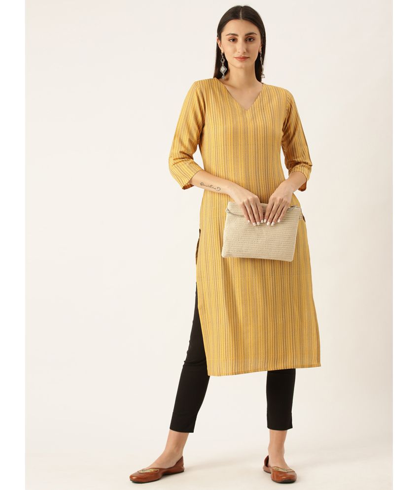     			Aarrah Cotton Blend Striped Straight Women's Kurti - Yellow ( Pack of 1 )