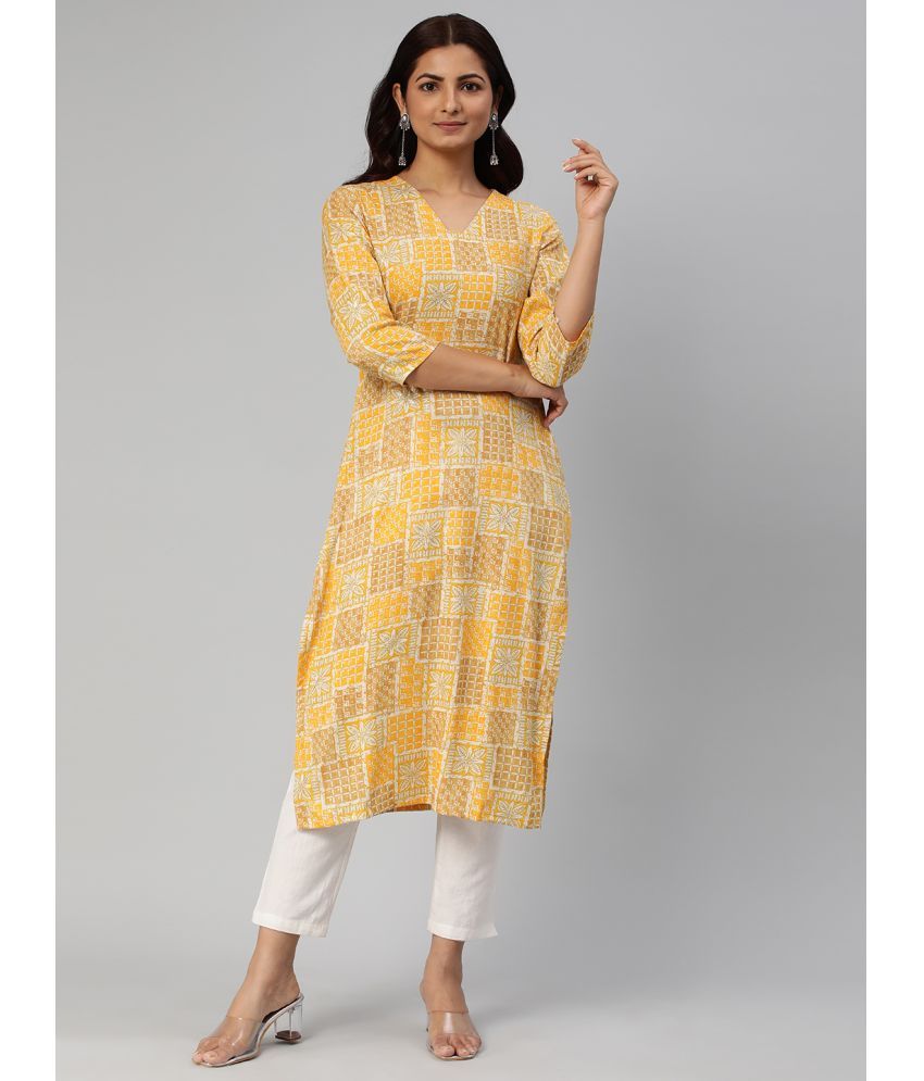     			Aarrah Rayon Printed Straight Women's Kurti - Yellow ( Pack of 1 )