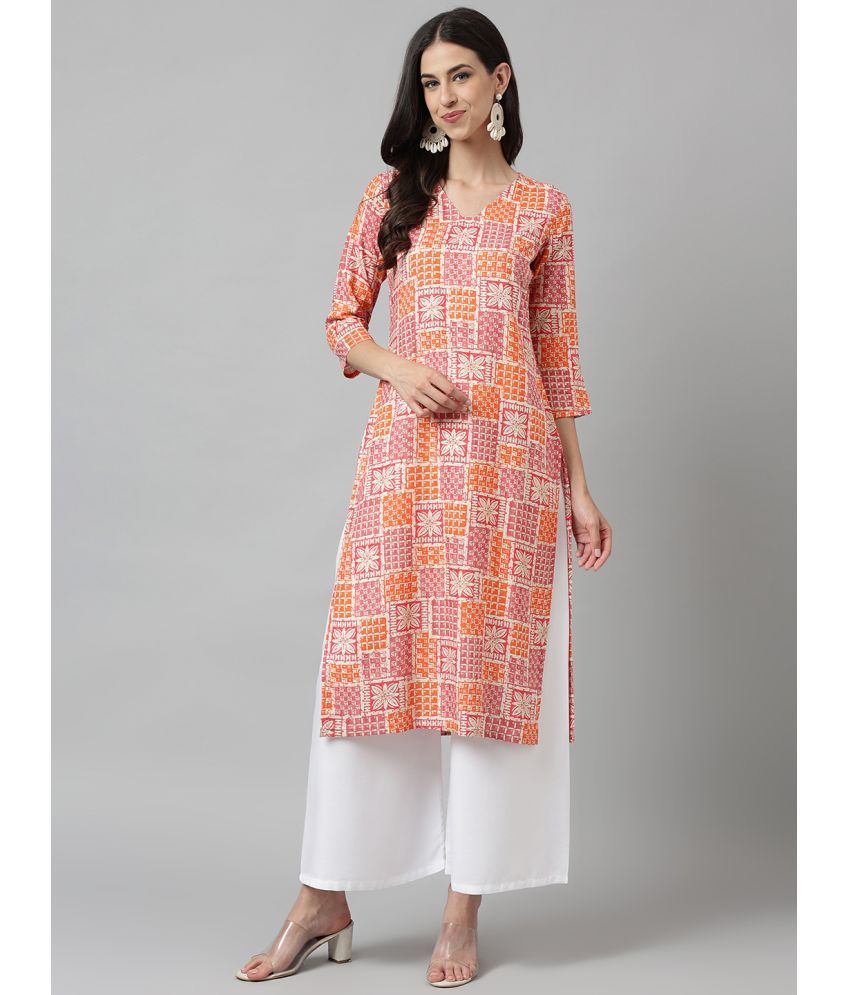     			Aarrah Rayon Printed Straight Women's Kurti - Orange ( Pack of 1 )