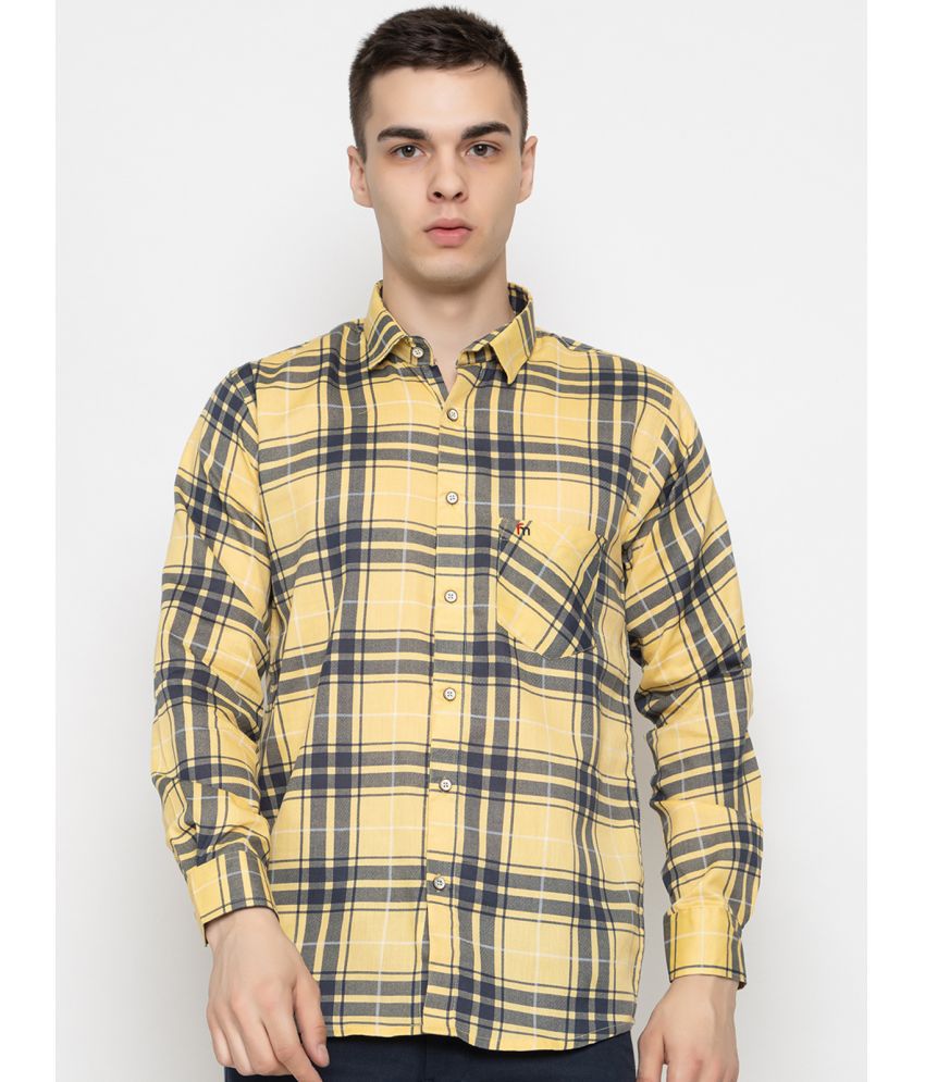     			FREKMAN Cotton Blend Regular Fit Checks Full Sleeves Men's Casual Shirt - Yellow ( Pack of 1 )