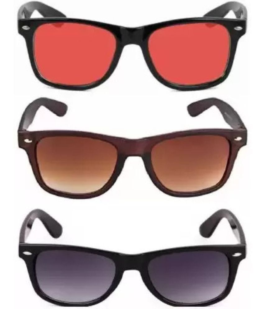     			Funk Multicolor Square Sunglasses ( Pack of 3 )