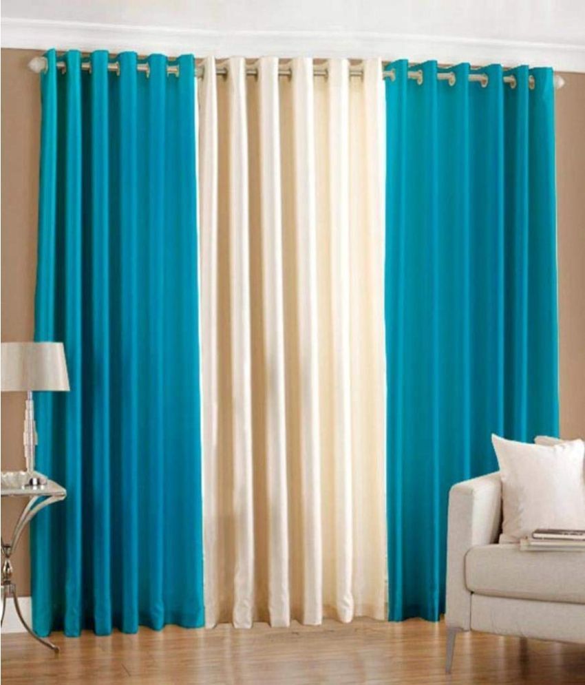     			BELLA TRUE Solid SemiTransparent Eyelet Curtain 7 ft ( Pack of 3 )  Turquoise