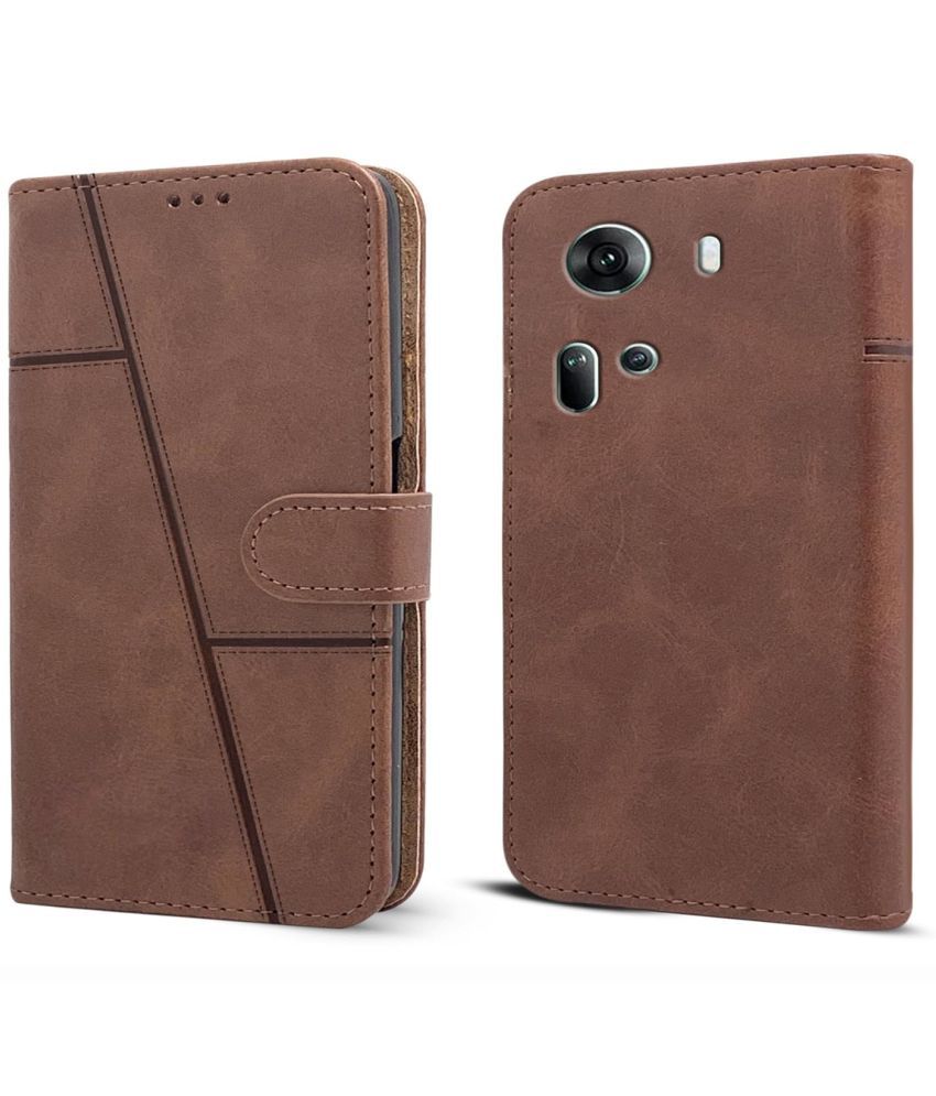     			NBOX Brown Flip Cover Artificial Leather Compatible For Oppo Reno 11 5G ( Pack of 1 )