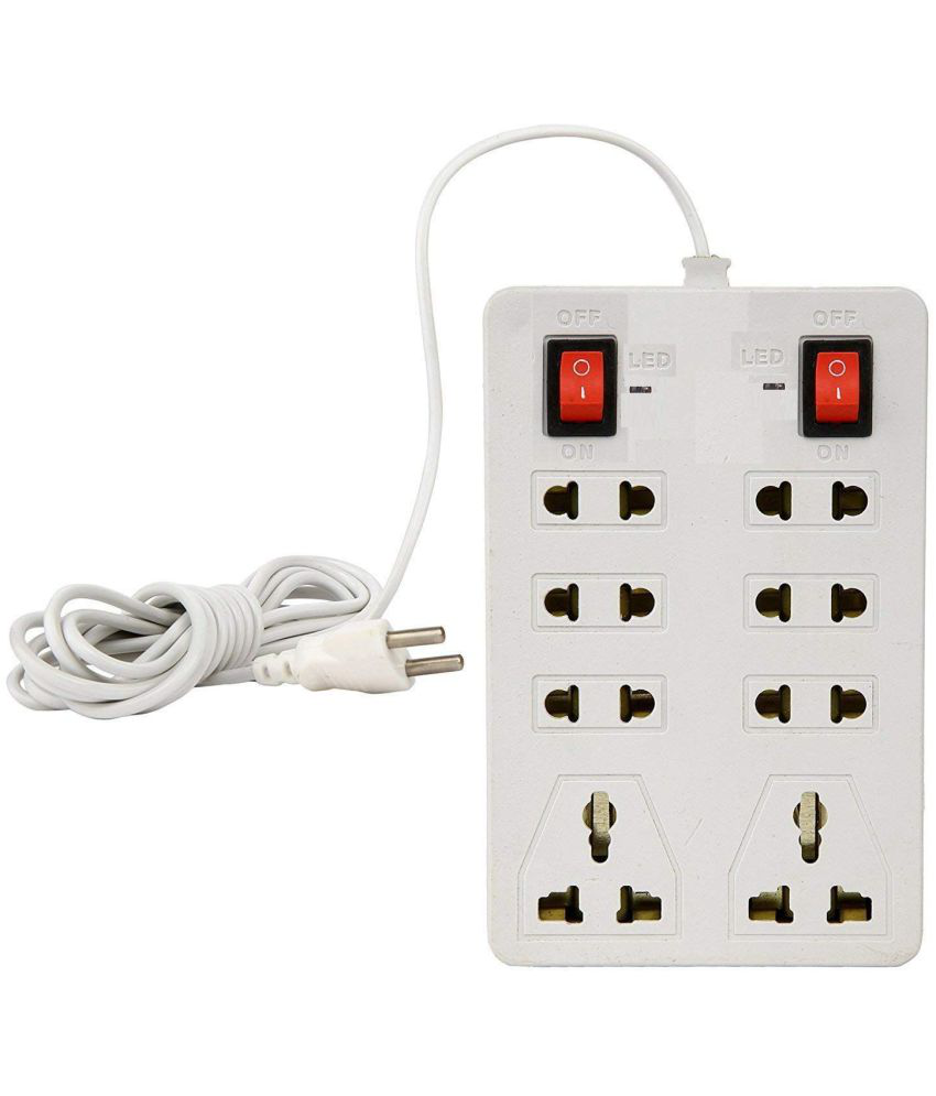     			SOYEN 8 Socket Extension Cord With Individual Switches FUSE Led Indicator (White Socket Extension Board