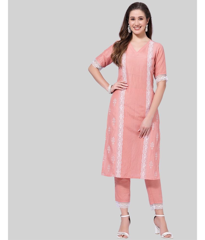     			Skylee Chiffon Printed Kurti With Pants Women's Stitched Salwar Suit - Peach ( Pack of 1 )