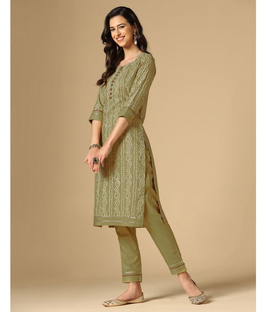     			Skylee Cotton Blend Embellished Kurti With Pants Women's Stitched Salwar Suit - Khaki ( Pack of 1 )