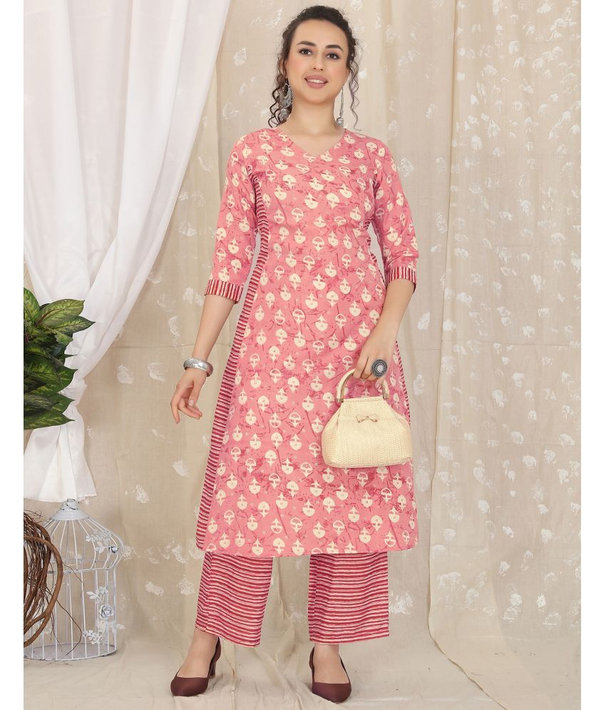     			Skylee Cotton Blend Printed Kurti With Pants Women's Stitched Salwar Suit - Peach ( Pack of 1 )