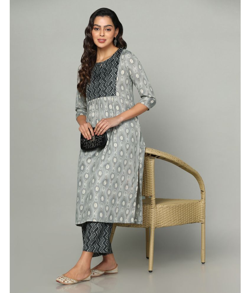     			Skylee Cotton Silk Printed Kurti With Pants Women's Stitched Salwar Suit - Grey ( Pack of 1 )