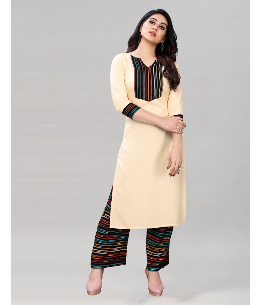     			Skylee Rayon Dyed Kurti With Pants Women's Stitched Salwar Suit - Beige ( Pack of 1 )