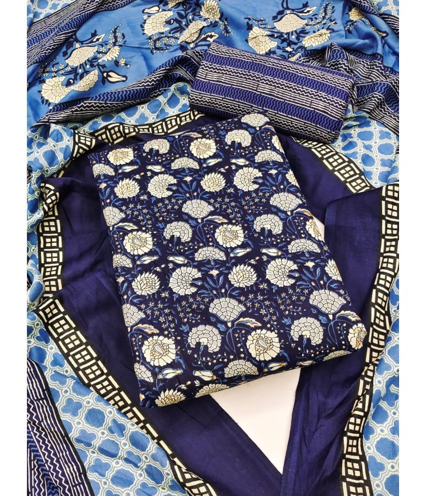     			ALSHOP Unstitched Cotton Blend Printed Dress Material - Blue ( Pack of 1 )