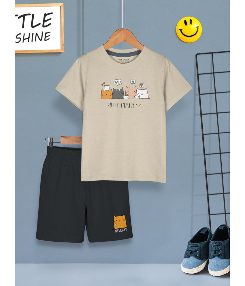     			HELLCAT Beige Cotton Blend Boys T-Shirt & Shorts ( Pack of 1 )