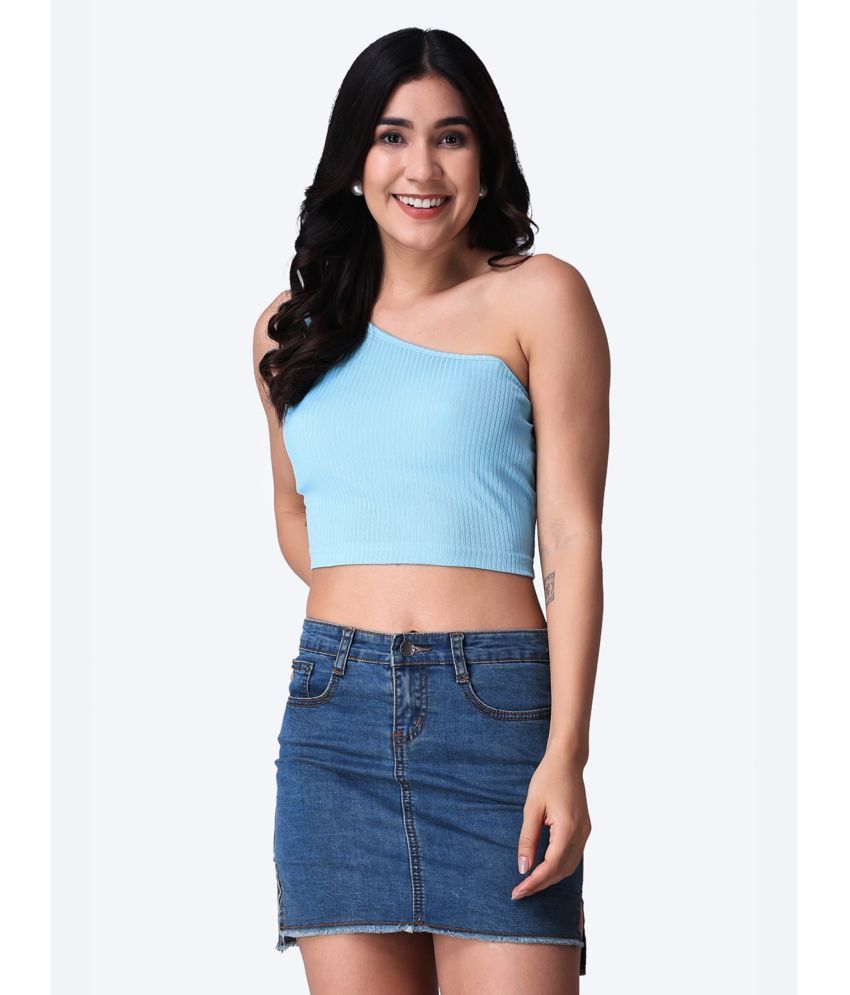     			POPWINGS Blue Polyester Women's Crop Top ( Pack of 1 )