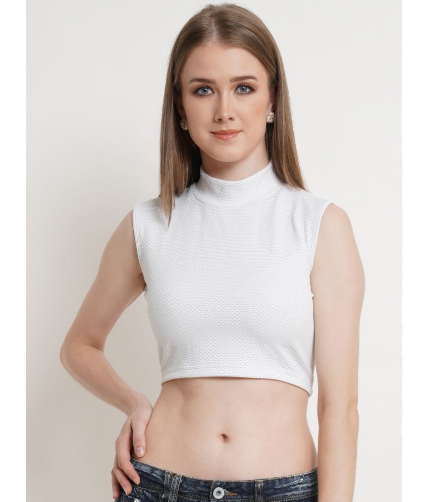     			POPWINGS White Polyester Women's Crop Top ( Pack of 1 )
