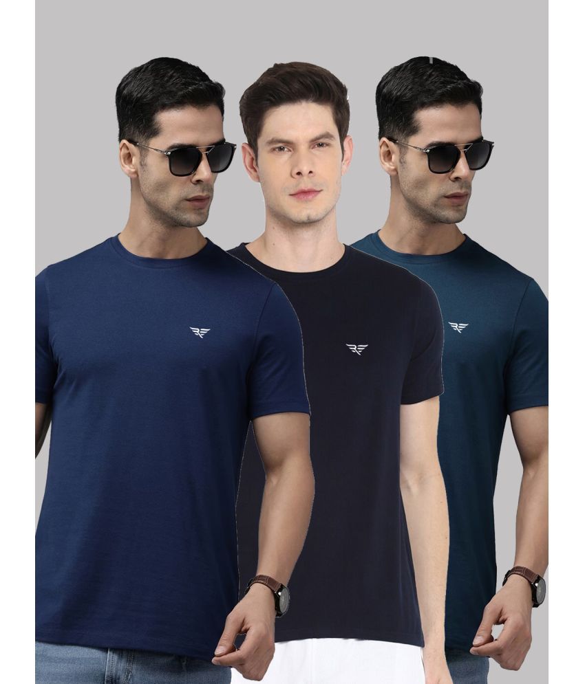     			Riss Cotton Blend Regular Fit Solid Half Sleeves Men's T-Shirt - Light Blue ( Pack of 3 )