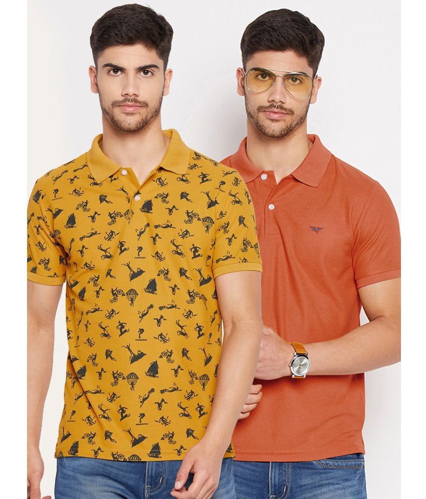     			Riss Pack of 2 Cotton Blend Regular Fit Printed Half Sleeves Men's Polo T Shirt ( Gold )