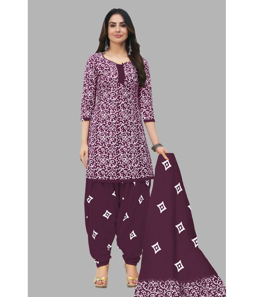     			SIMMU Cotton Printed Kurti With Patiala Women's Stitched Salwar Suit - Purple ( Pack of 1 )