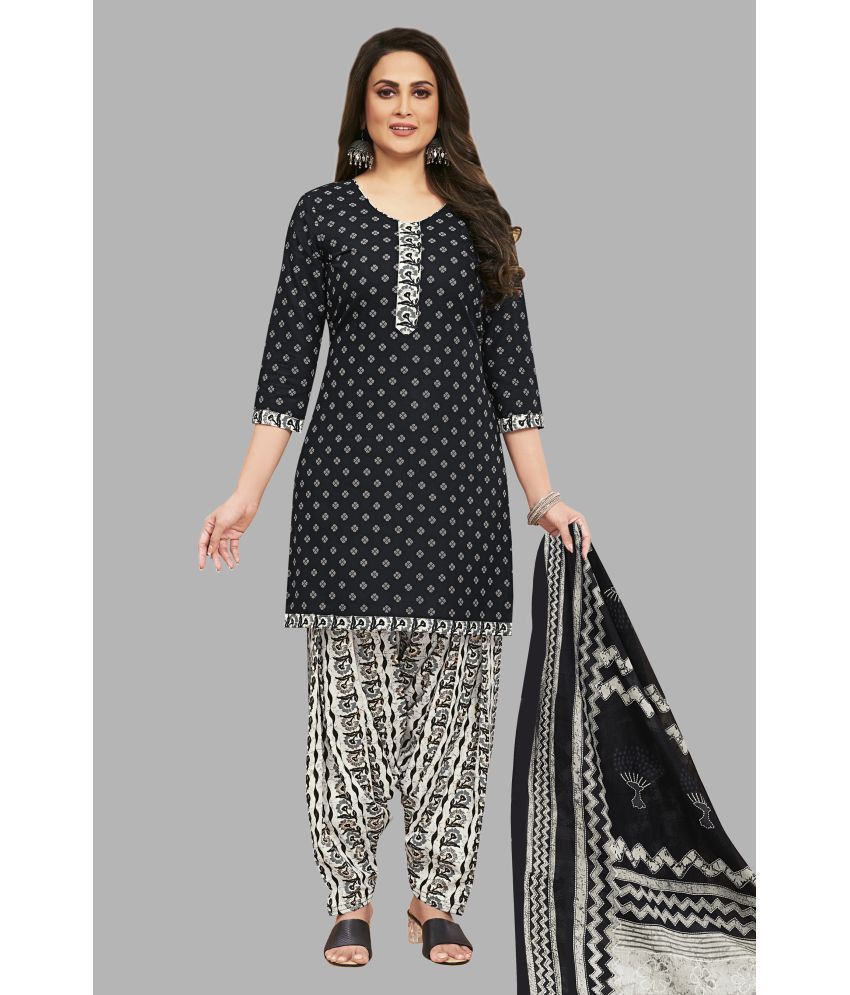     			shree jeenmata collection Cotton Printed Kurti With Patiala Women's Stitched Salwar Suit - Black ( Pack of 1 )