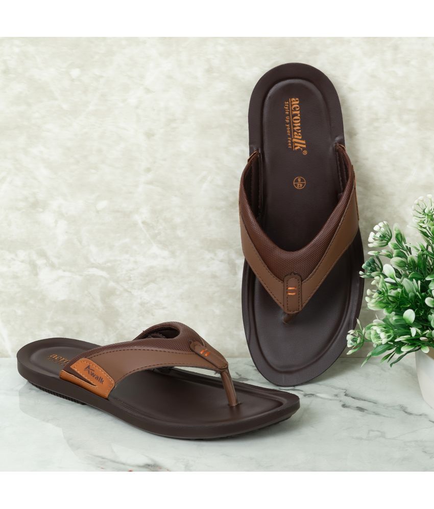     			Aerowalk Brown Men's Thong Flip Flop