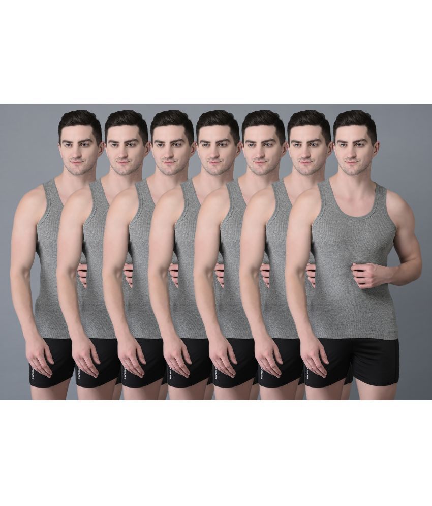     			Pack of 7 Dollar Bigboss Grey Solid Cotton Blend Men Vest