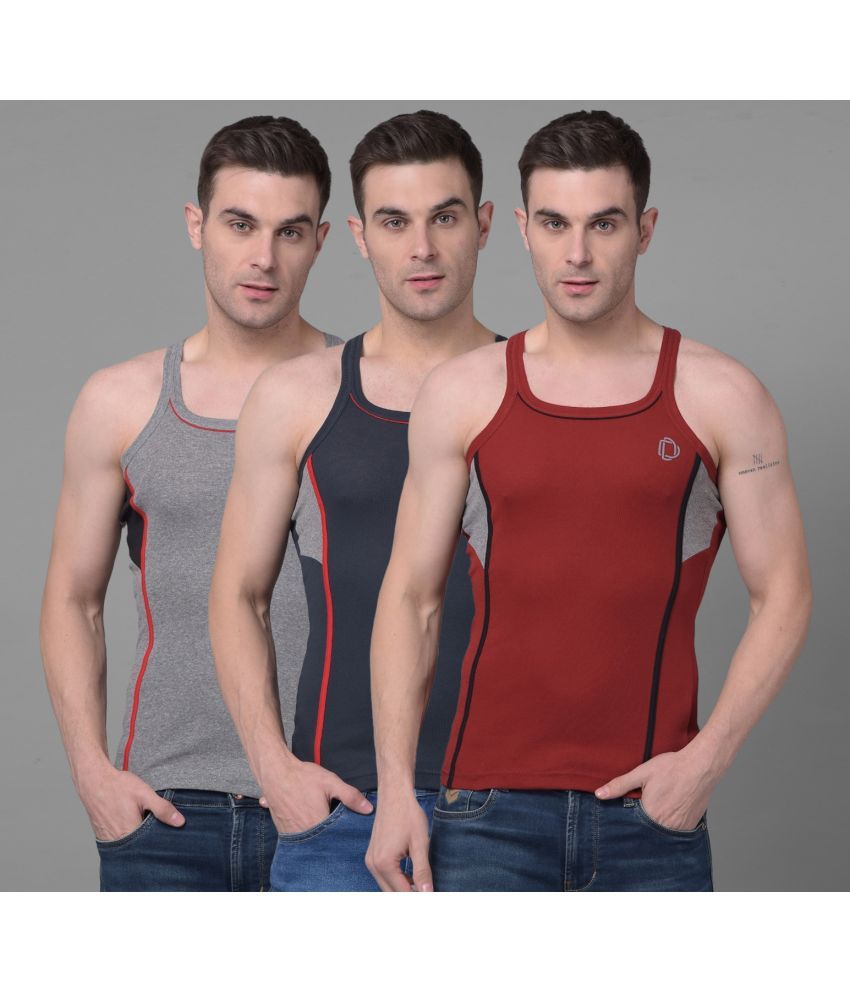     			Pack of 3 Dollar Bigboss Assorted Solid Cotton Blend Men Vest