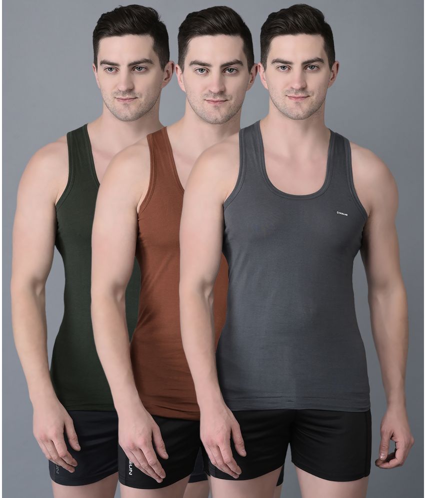     			Pack of 3 Dollar Bigboss Assorted Solid Cotton Blend Men Vest