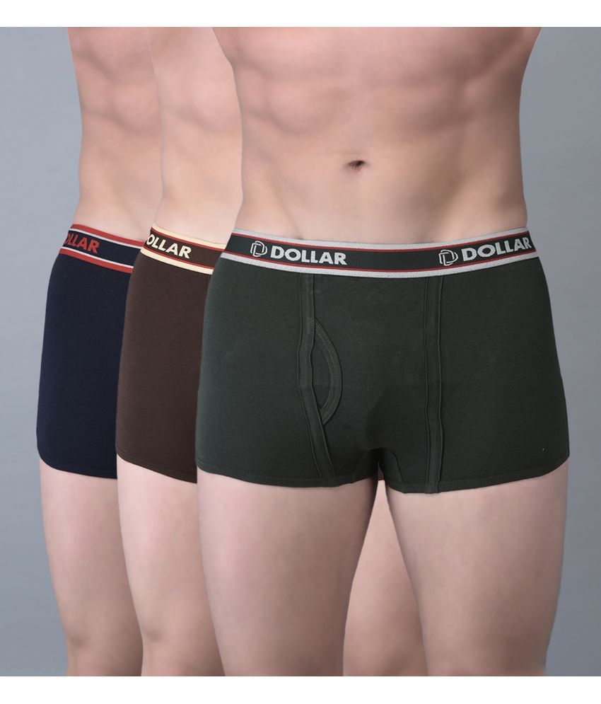     			Pack of 3 Dollar Bigboss Assorted Solid Cotton Blend Men Trunk