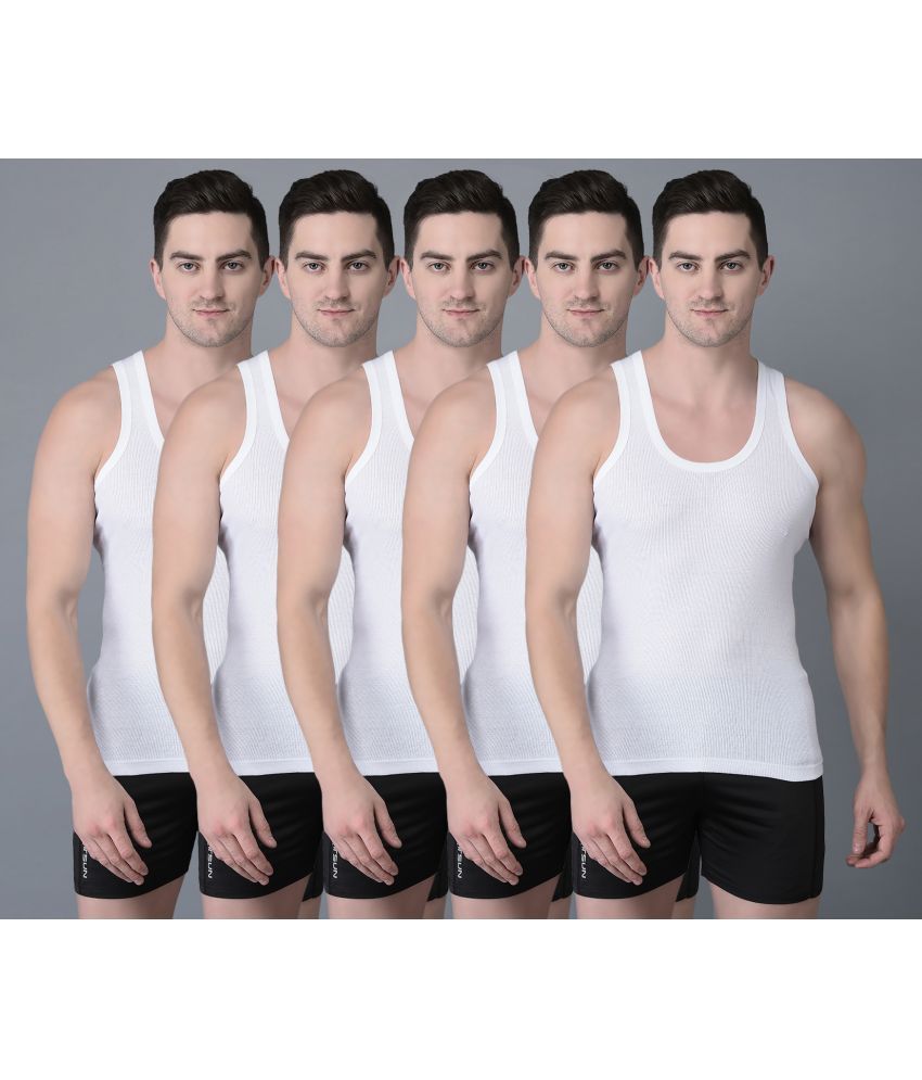     			Pack of 5 Dollar Bigboss White Solid Cotton Blend Men Vest