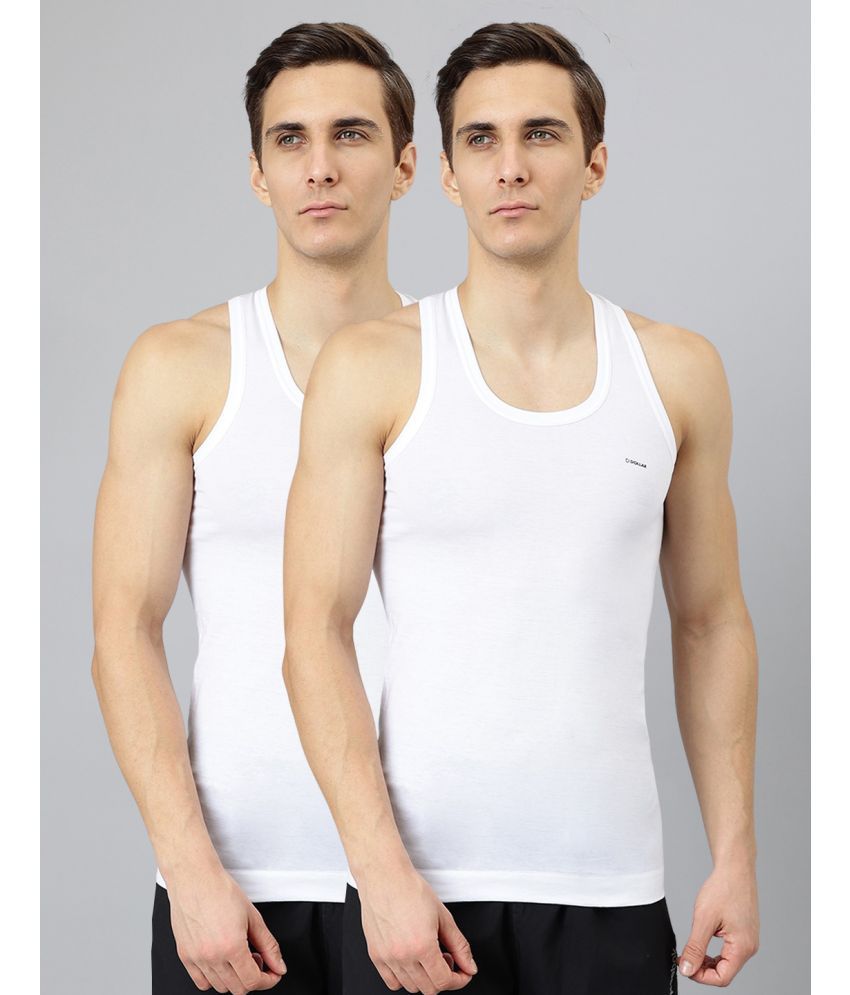     			Pack of 2 Dollar Bigboss White Solid Cotton Blend Men Vest