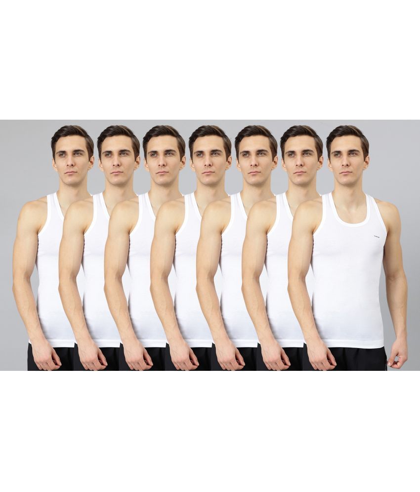     			Pack of 7 Dollar Bigboss White Solid Cotton Blend Men Vest