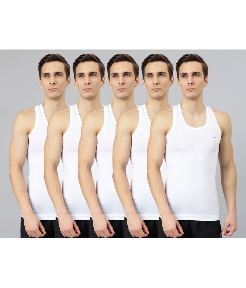     			Pack of 5 Dollar Bigboss White Solid Cotton Blend Men Vest