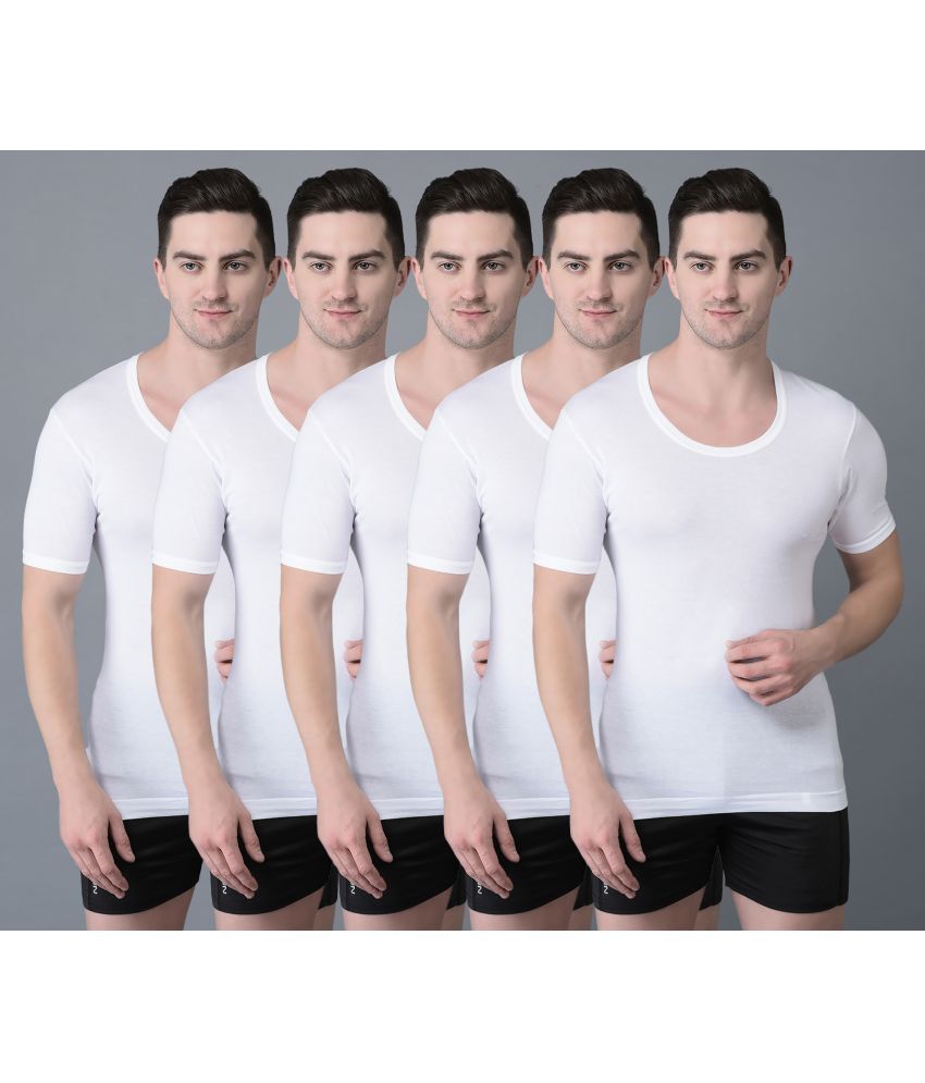     			Pack of 5 Dollar Bigboss White Solid Cotton Blend Men Vest