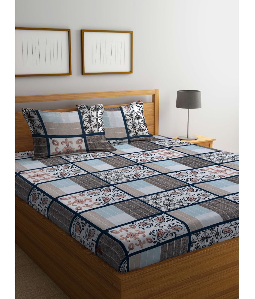     			FABINALIV Poly Cotton Floral 1 Double Bedsheet with 2 Pillow Covers - Grey