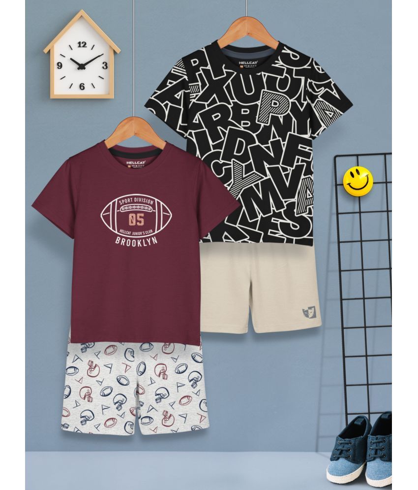     			HELLCAT Burgundy Cotton Blend Boys T-Shirt & Shorts ( Pack of 2 )