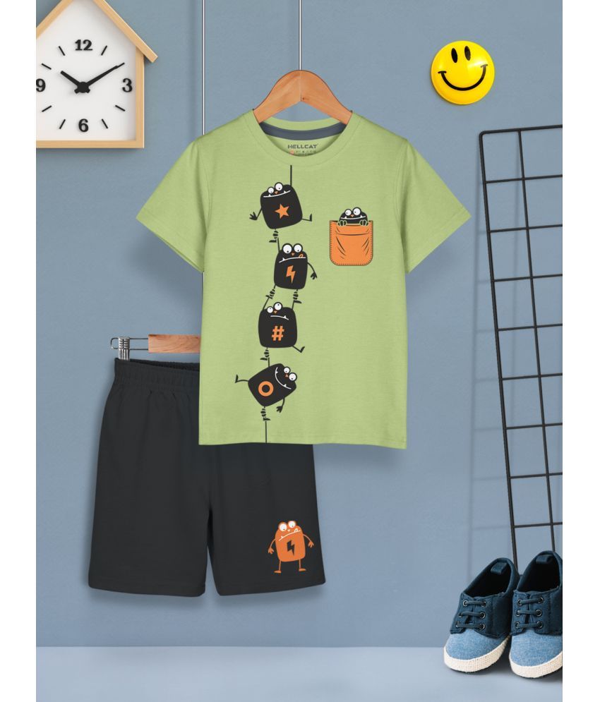     			HELLCAT Pack of 1 Boys Cotton Blend T-Shirt & Shorts ( Green )