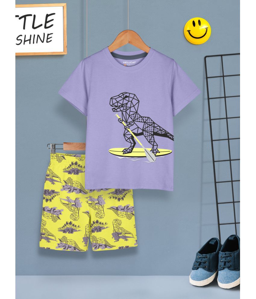     			HELLCAT Lavender Cotton Blend Boys T-Shirt & Shorts ( Pack of 1 )