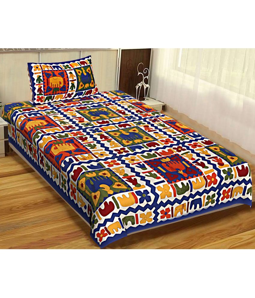     			Uniqchoice Cotton Animal 1 Single Bedsheet with 1 Pillow Cover - Blue