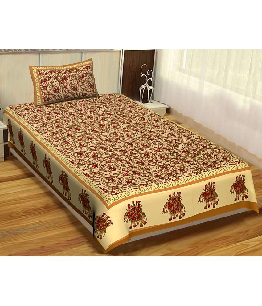     			Uniqchoice Cotton Floral 1 Single Bedsheet with 1 Pillow Cover - Brown