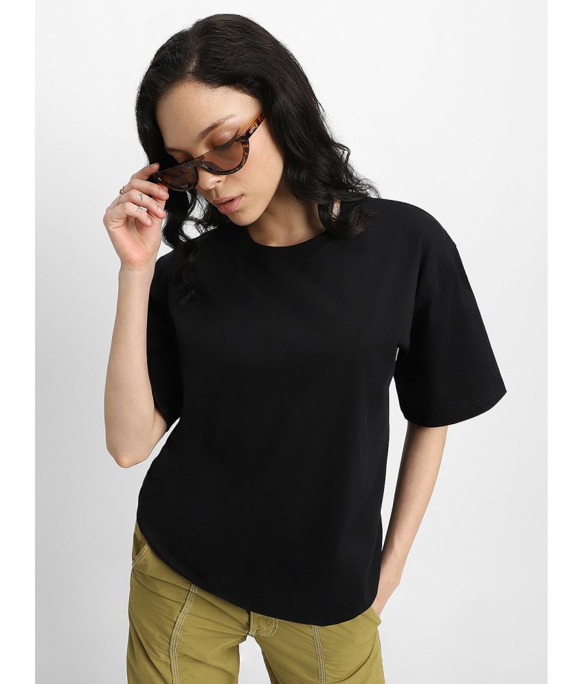     			JUNEBERRY Black Cotton Loose Fit Women's T-Shirt ( Pack of 1 )