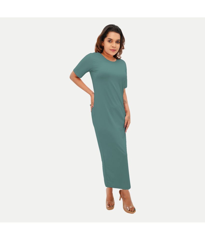     			Radprix Cotton Blend Solid Full Length Women's Bodycon Dress - Green ( Pack of 1 )