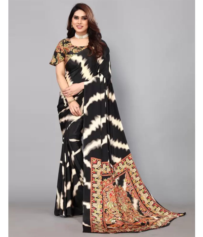     			Samah Chiffon Printed Saree With Blouse Piece - Black ( Pack of 1 )