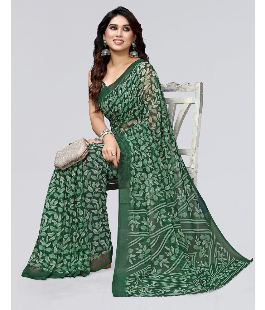     			Samah Chiffon Printed Saree With Blouse Piece - Green ( Pack of 1 )