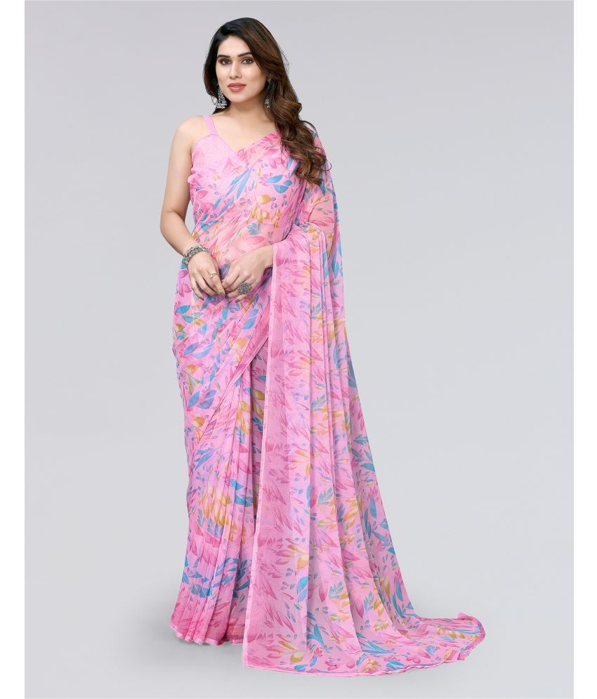     			Samah Chiffon Printed Saree With Blouse Piece - Pink ( Pack of 1 )