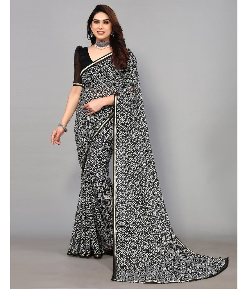     			Samah Chiffon Printed Saree With Blouse Piece - Black ( Pack of 1 )